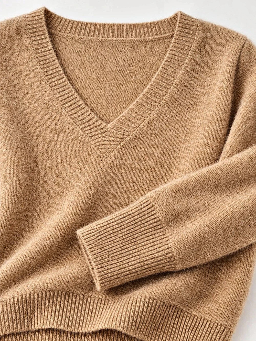 V-Neck Sweater in Golden Camel New